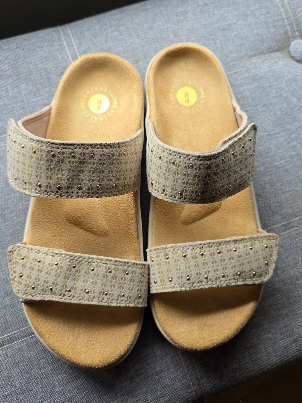 Comfort Slide Sandals in Light Taupe with Adjustable Straps